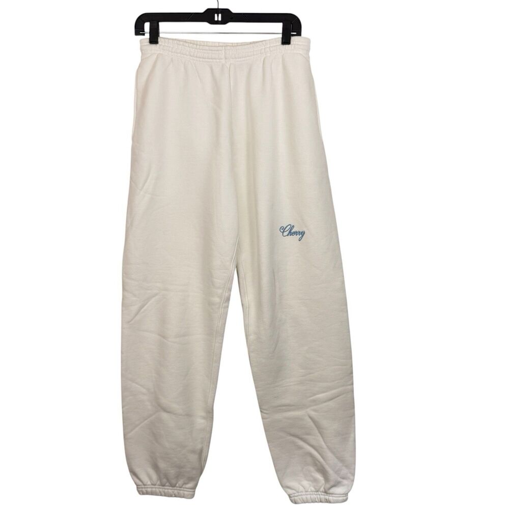Cherry Los Angeles White Cotton Sweatpants Mens Sz Medium Embroidered Blue Logo